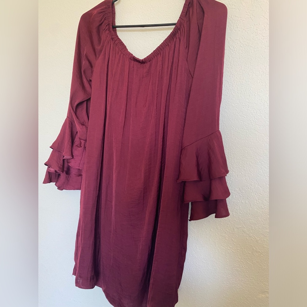 Burgundy Tunic Top/ Dress Naked Zebra Flared/ Bell Sleeve Size Small